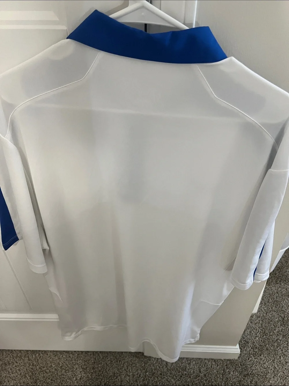 Nike White and Royal Blue Dri-FIT Polo